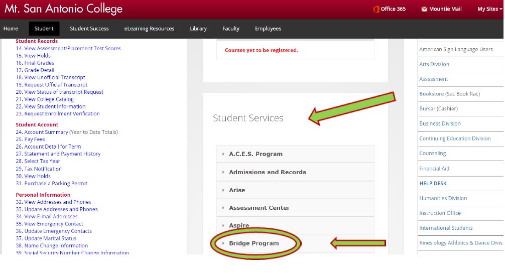 Step 2 - Student Services Tab in Portal