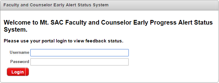 Faculty Early Progress Alert Status Login Page
