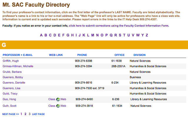 faculty directory screenshot
