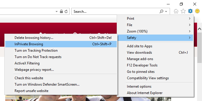 Screenshot of the Internet Explorer Tools menu