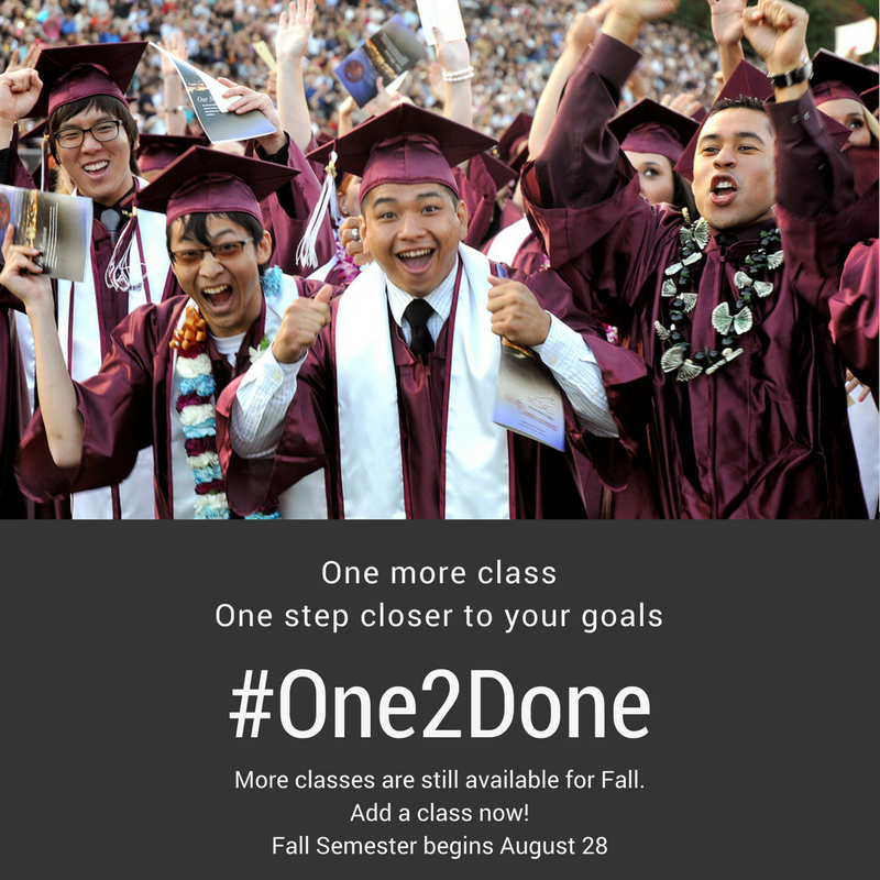 graphic of #One2Done. Take one more class to get one step closer to your goals.