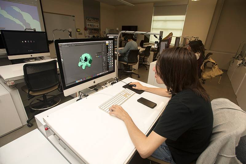 picture of an animation student working on a computer