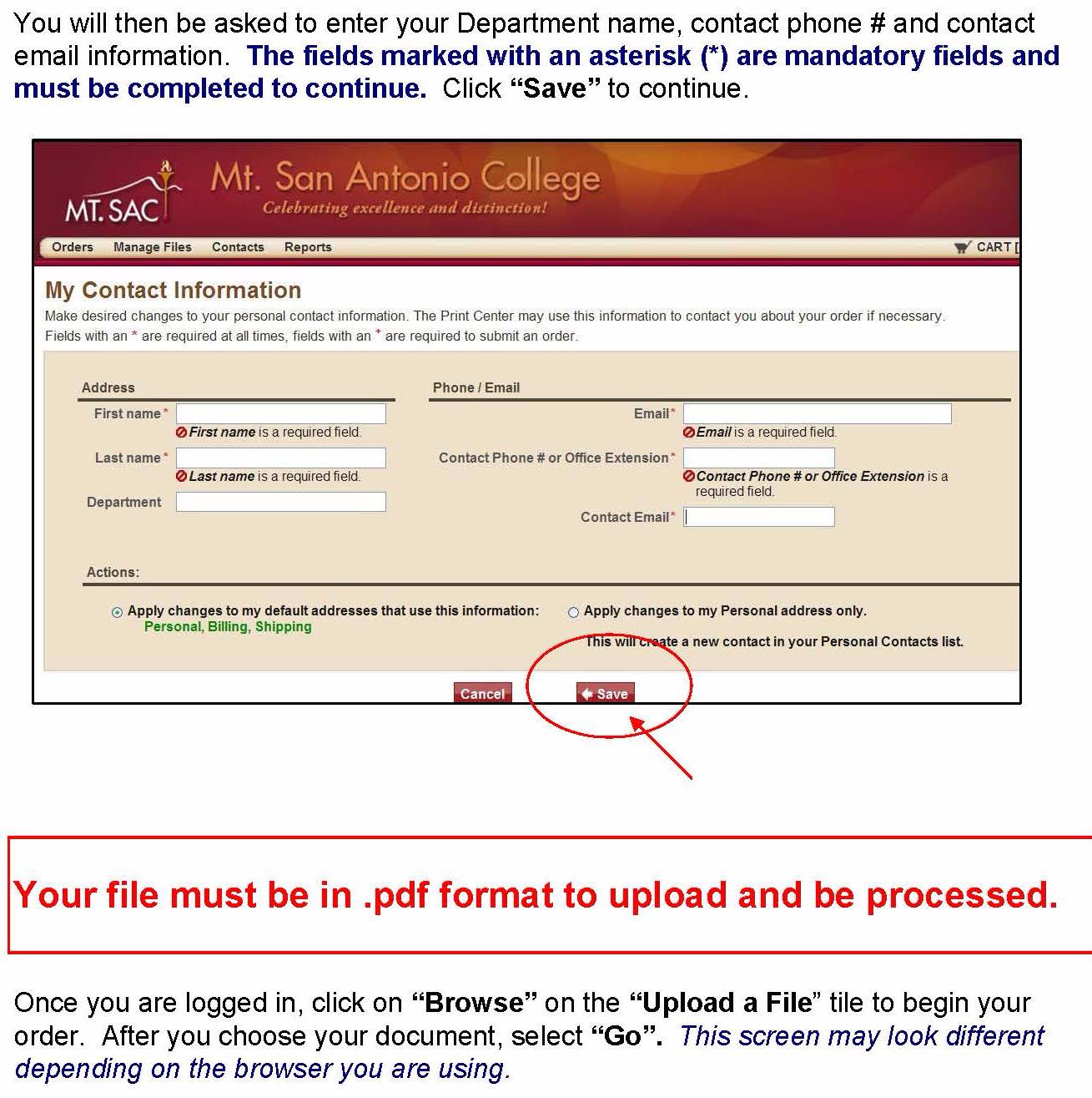 Enter your name and other information. You must upload a PDF to continue.