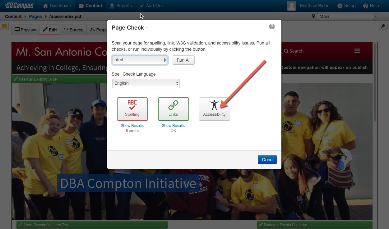 An arrow pointing to a large web button called 'Accessibility'