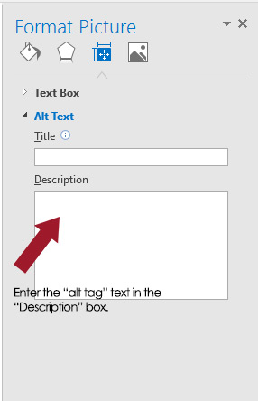 enter the "alt tag" text in the description box