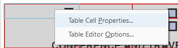 Table Cell Properties Sub-menu 