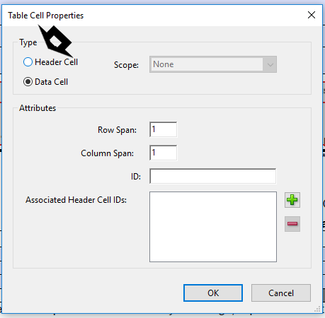 Table Header Cell Properties Change