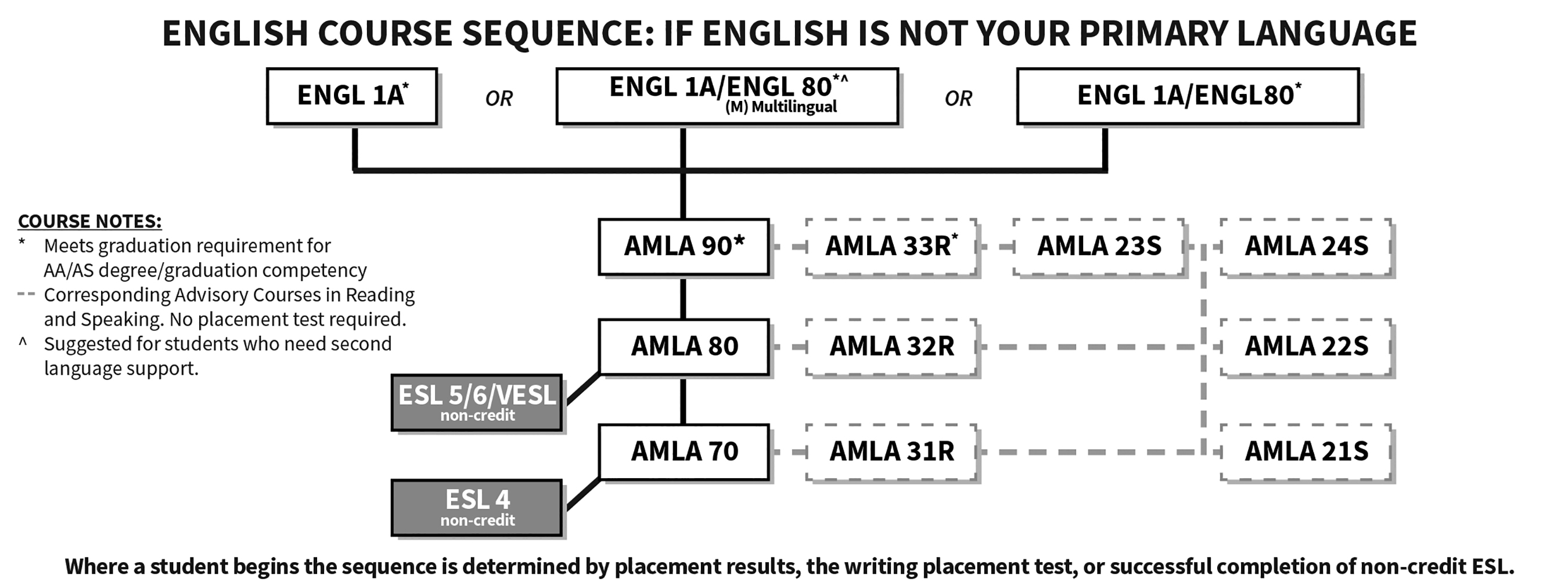 A flow chart depicting the progression of AMLA courses