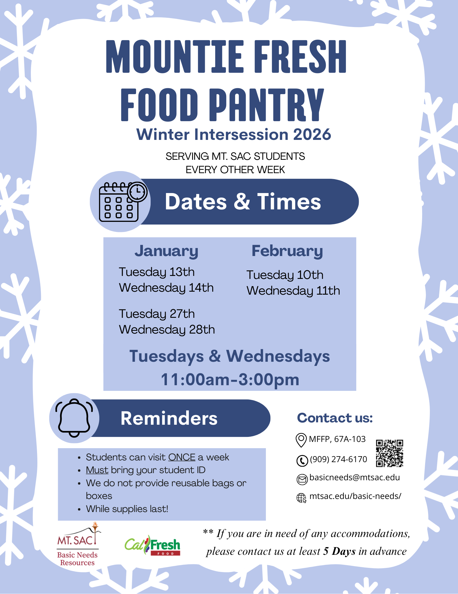Winter 2026 Pantry Schedule