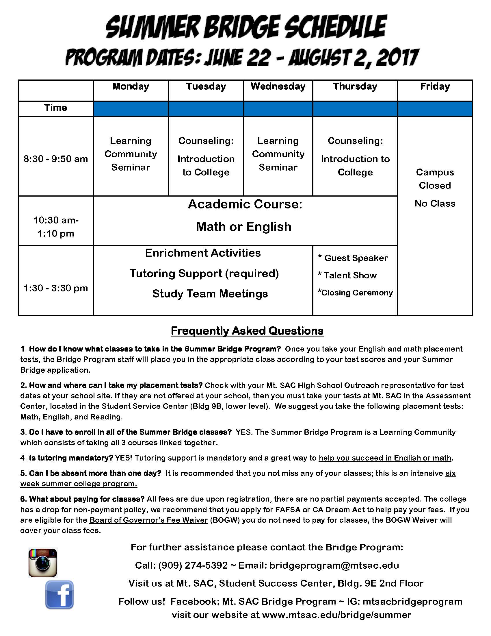 2017 schedule and faq