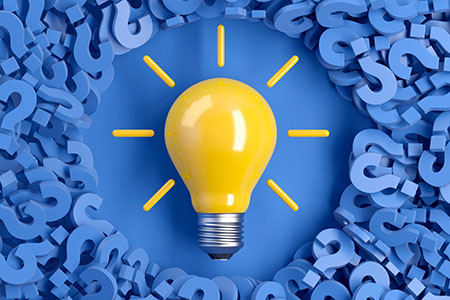 Blue background with light bulb on top