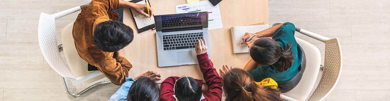 students working at a desk