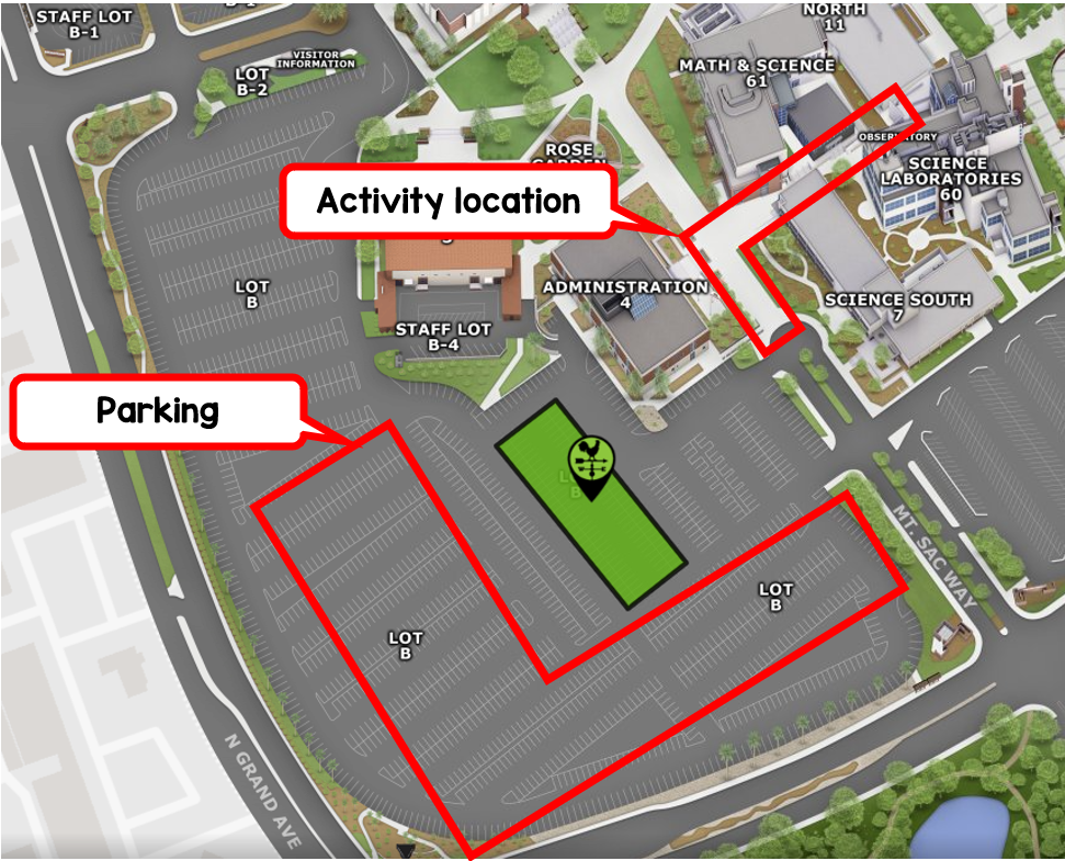 map of family science festival activity location and parking