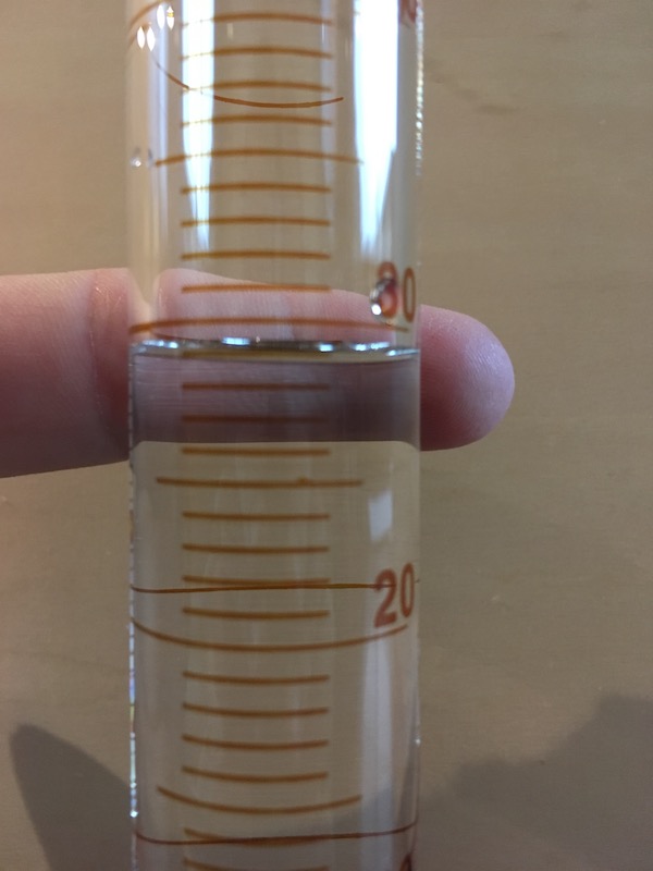 10 mL graduated cylinder filled for measurement practice