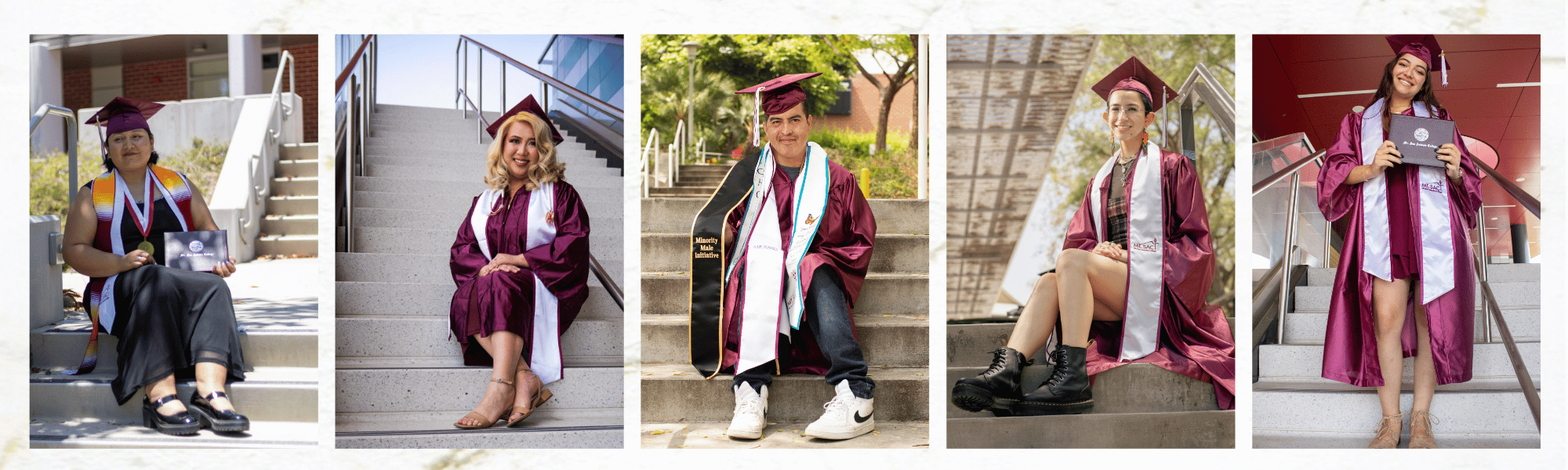 5 images of graduates portraits 