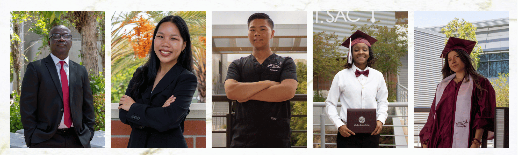 5 images of graduates portraits 