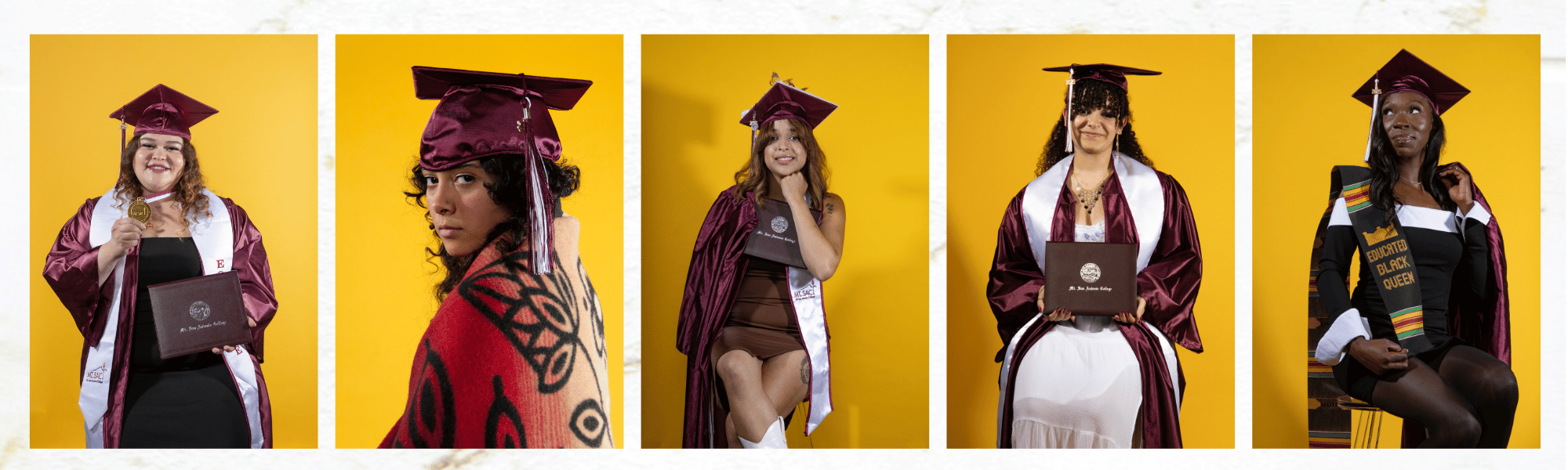 5 images of graduates portraits 