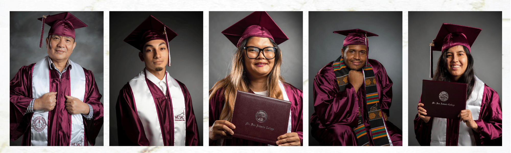 5 images of graduates portraits 