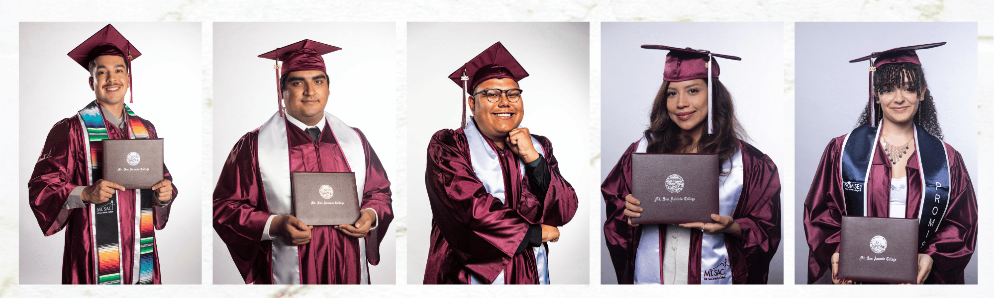 5 images of graduates portraits 