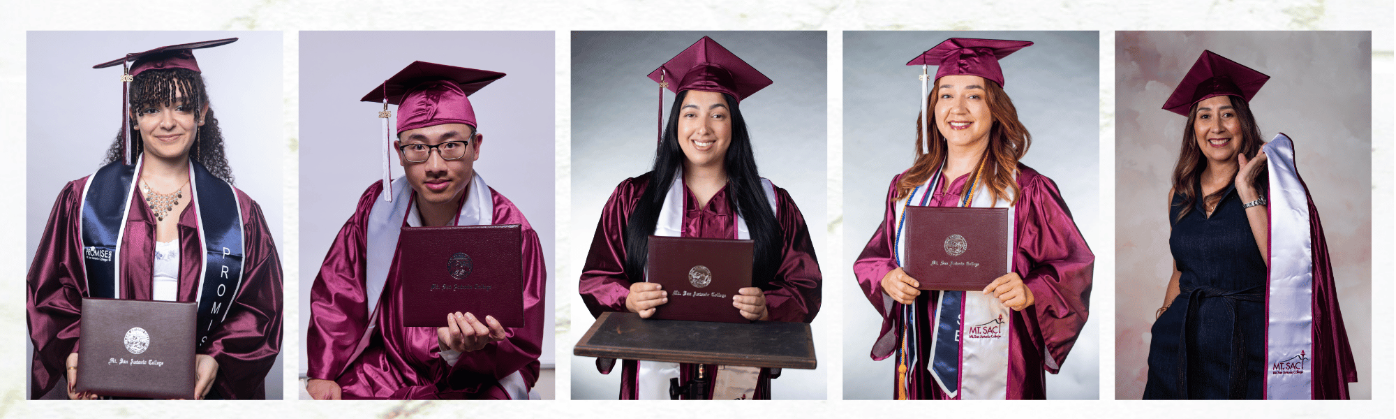 5 images of graduates portraits 