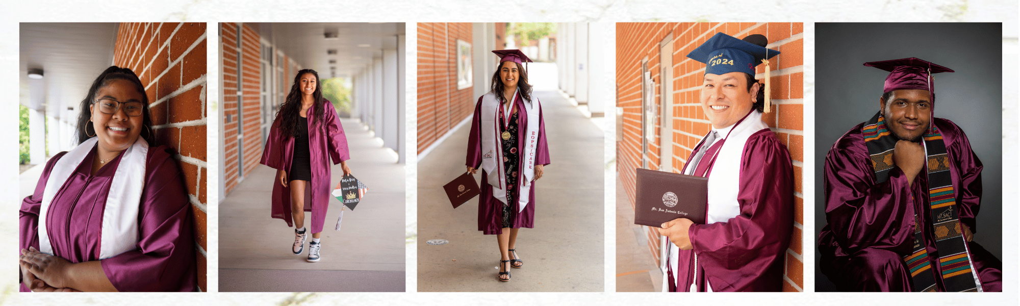 5 images of graduates portraits 