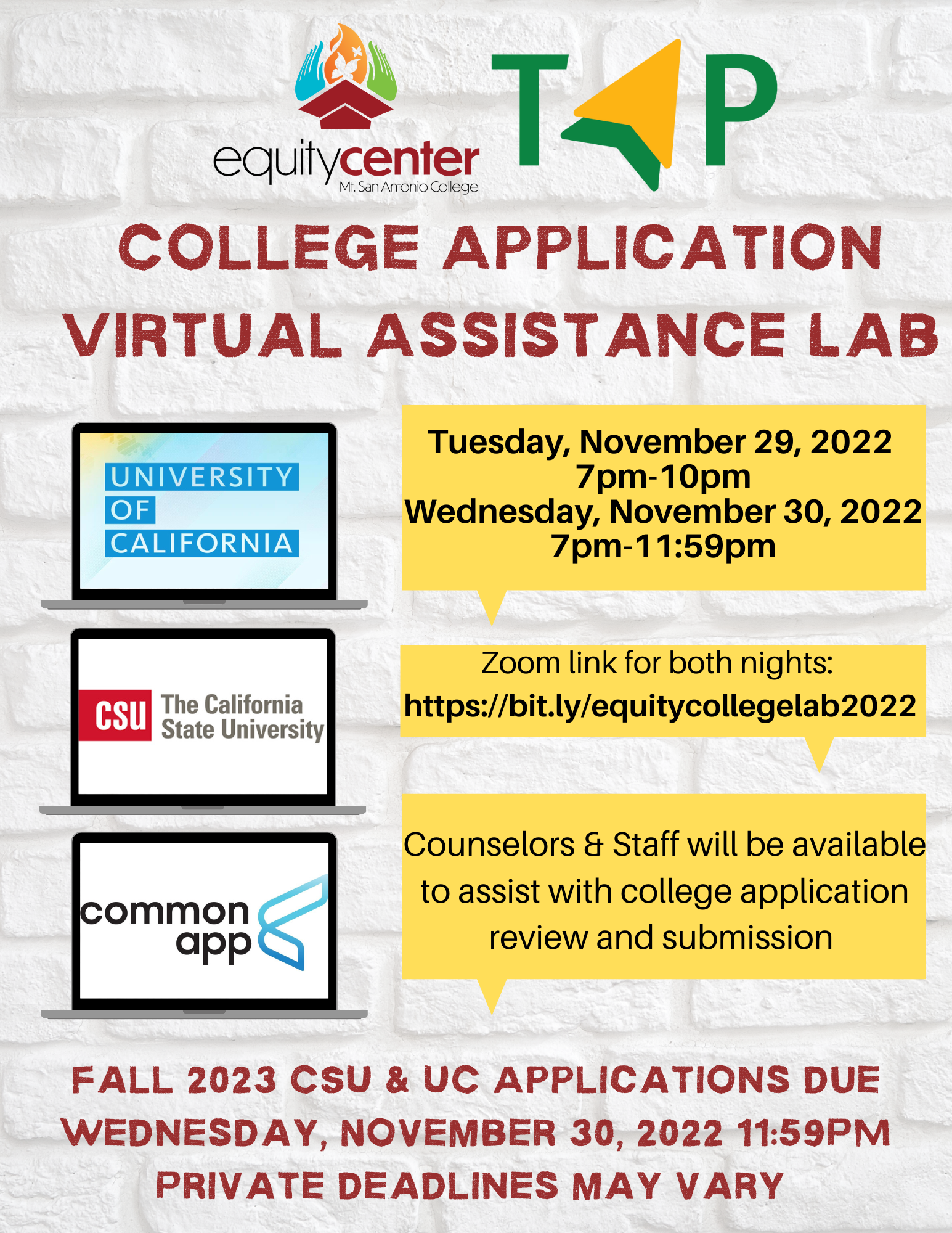 ec college app assistance flyer