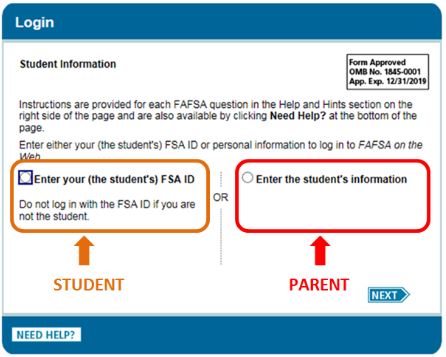 FAFSA Student or Parent Login
