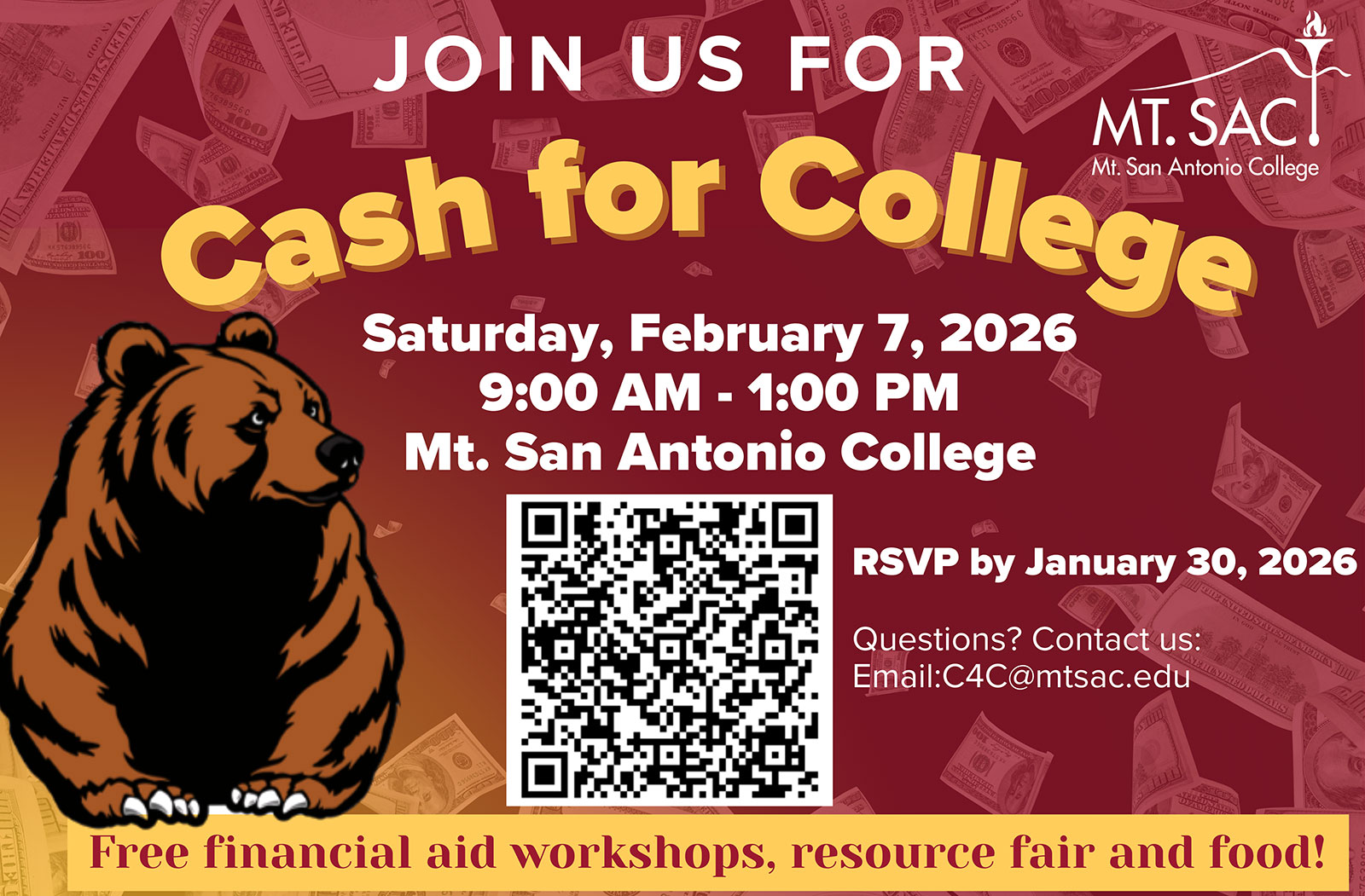 Cash for College 2026 Cash for College 02/07/2026 9am-1pm, further details following graphic