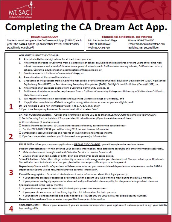 Completing the CADDA (CA Dream Act applicants only)