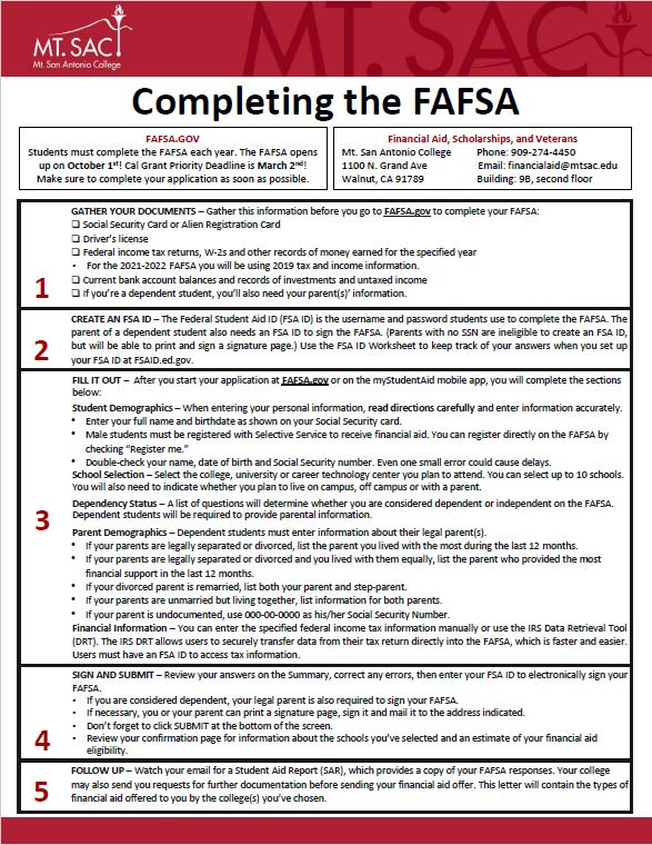 Completing the FAFSA (FAFSA applicants only)