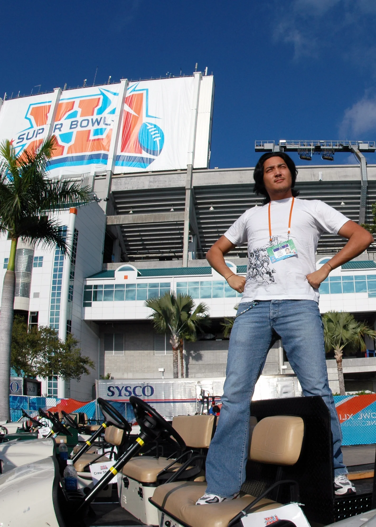 Augie attending the Super Bowl