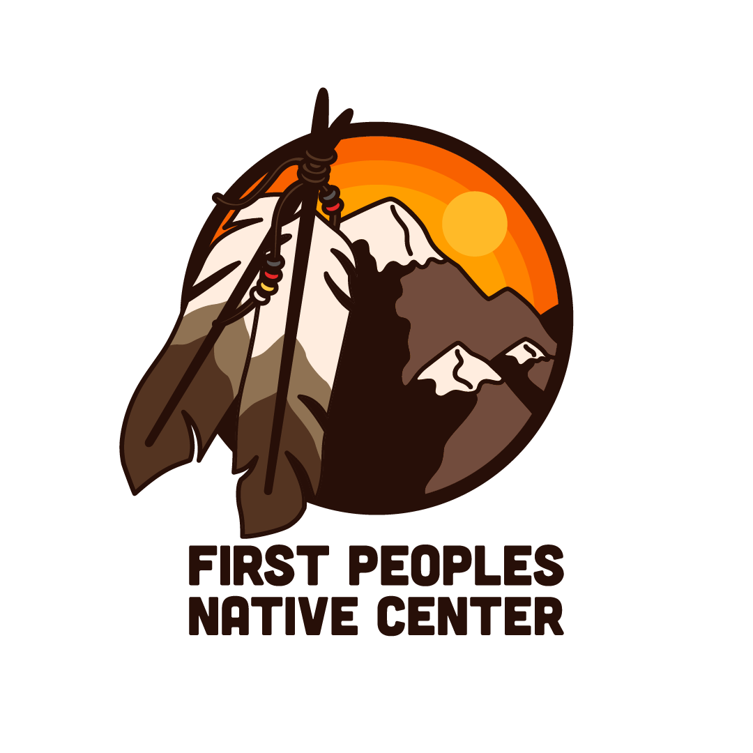Logo picturing a mountain with two feathers on left and the words "First Peoples Native Center" on the bottom.