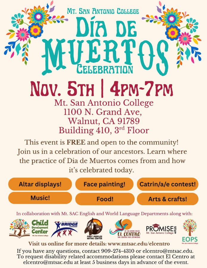 dia de muertos flyer, image contains flowers and logos based on collaboration