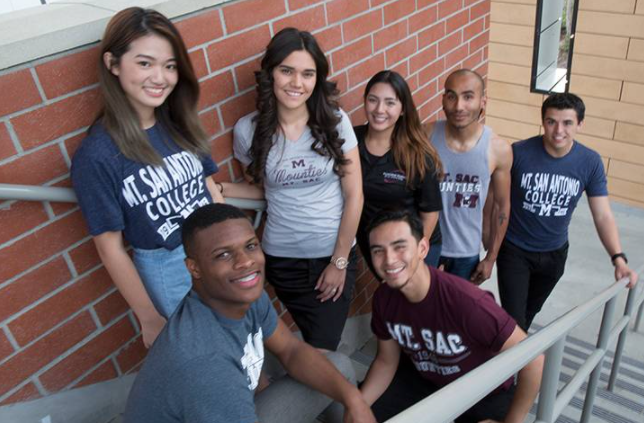 Students congregate on campus staircase