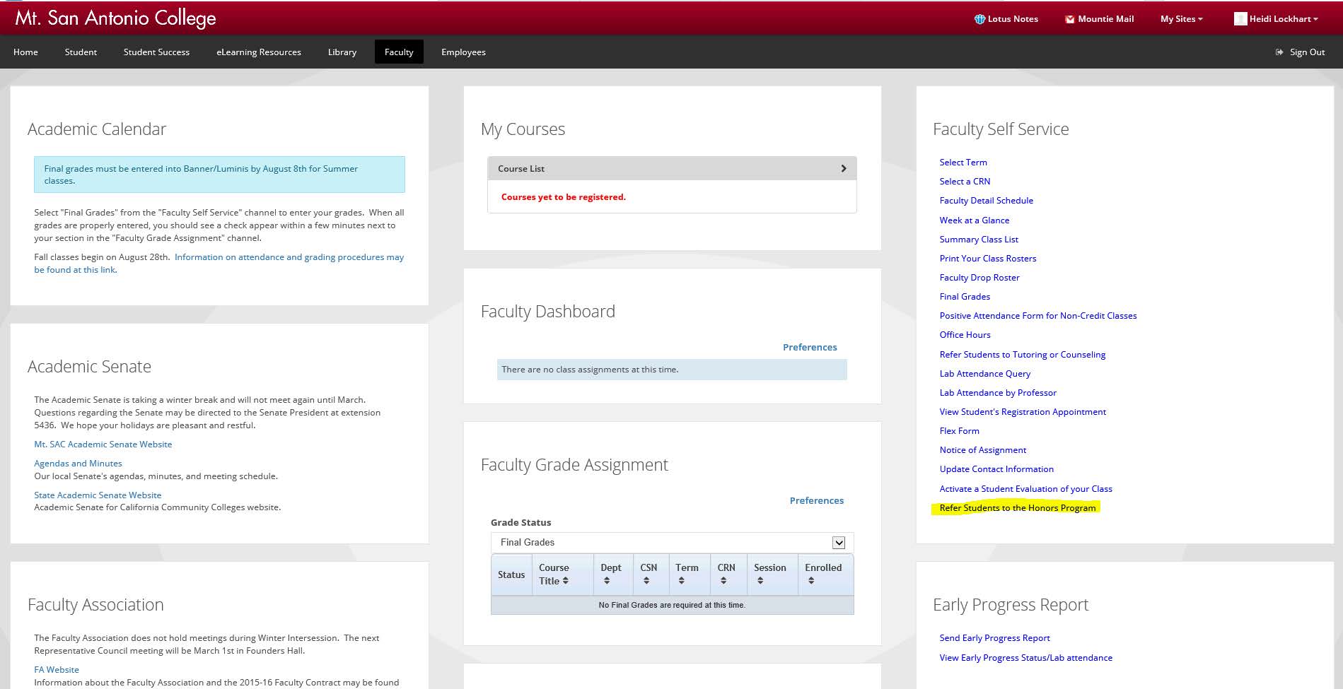 Faculty Portal Screenshot