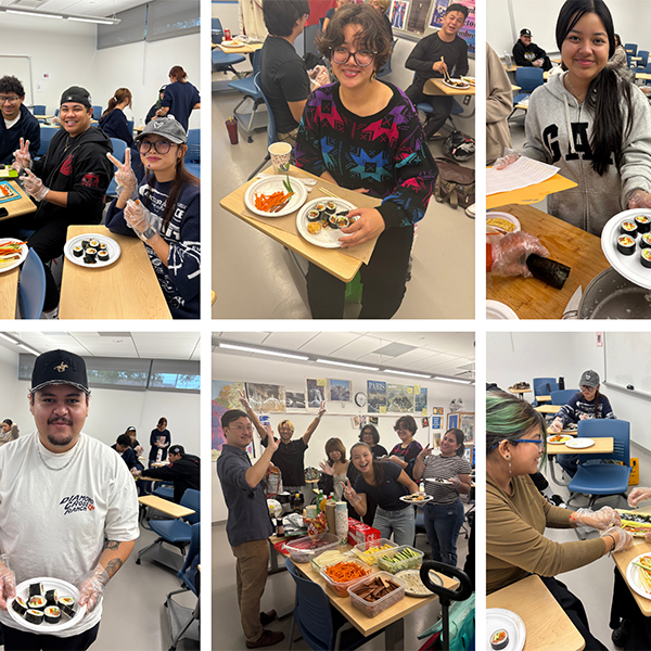 students making kimbap
