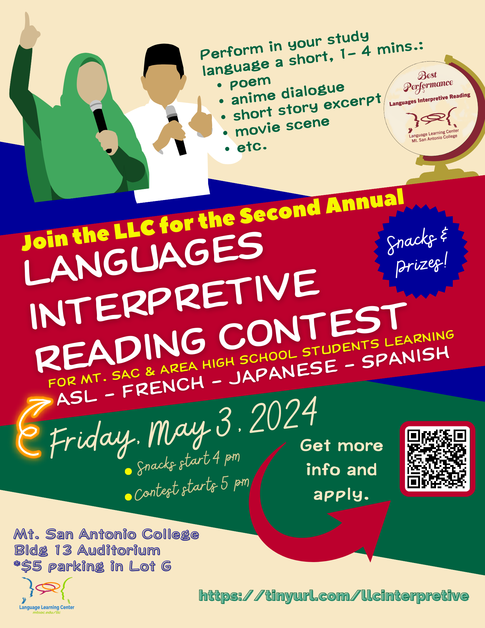 Information for students about the Second Annual Interpretive Reading Contest 2024 hosted by the LLC
