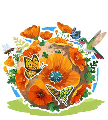 Seed bomb exploding with wildflowers, attracting bees, butterflies, and hummingbirds 