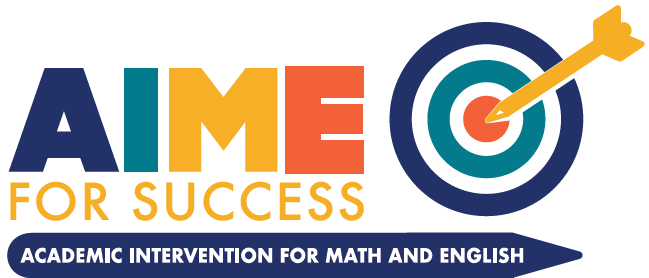AIME for Success. Academic Intervention for Math and English. Bullseye target with a dart in the middle.
