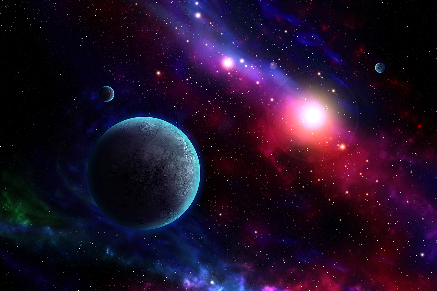 An artist's rendering of rocky exoplanets in the observable universe.