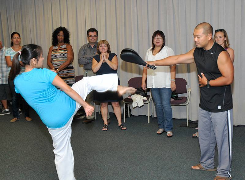 kicking exercise in a self defense class