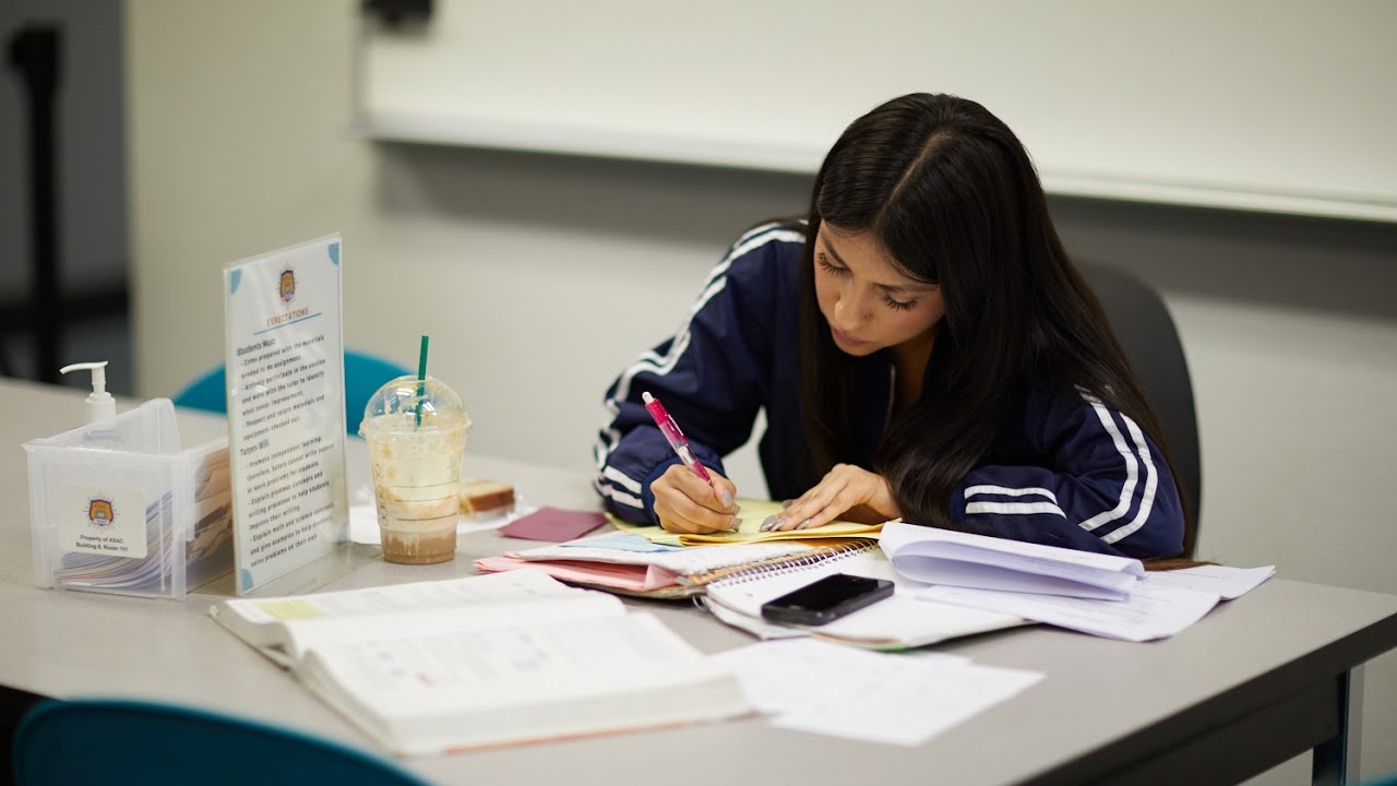 Female student studying