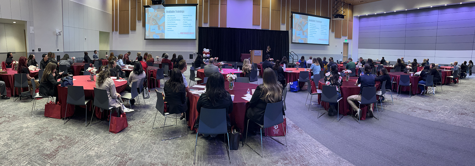 A speaker addresses the audience at the Employer Open House at Mt. SAC.