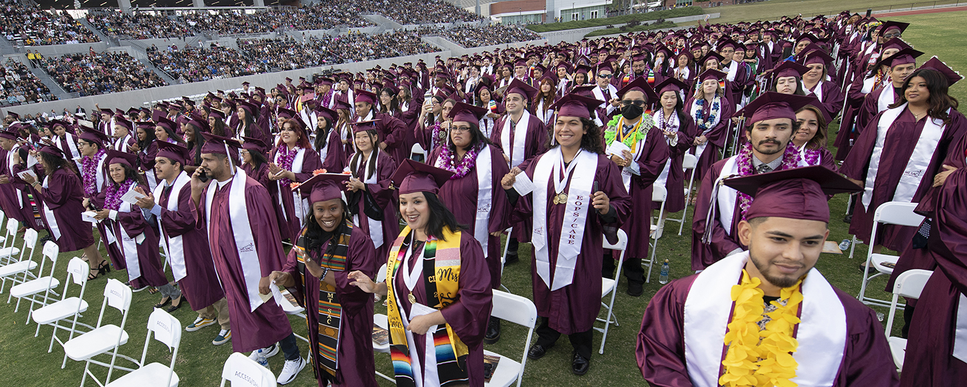 A wide shot of all the Mt. SAC graduates at the 2025 Commencement ceremony.