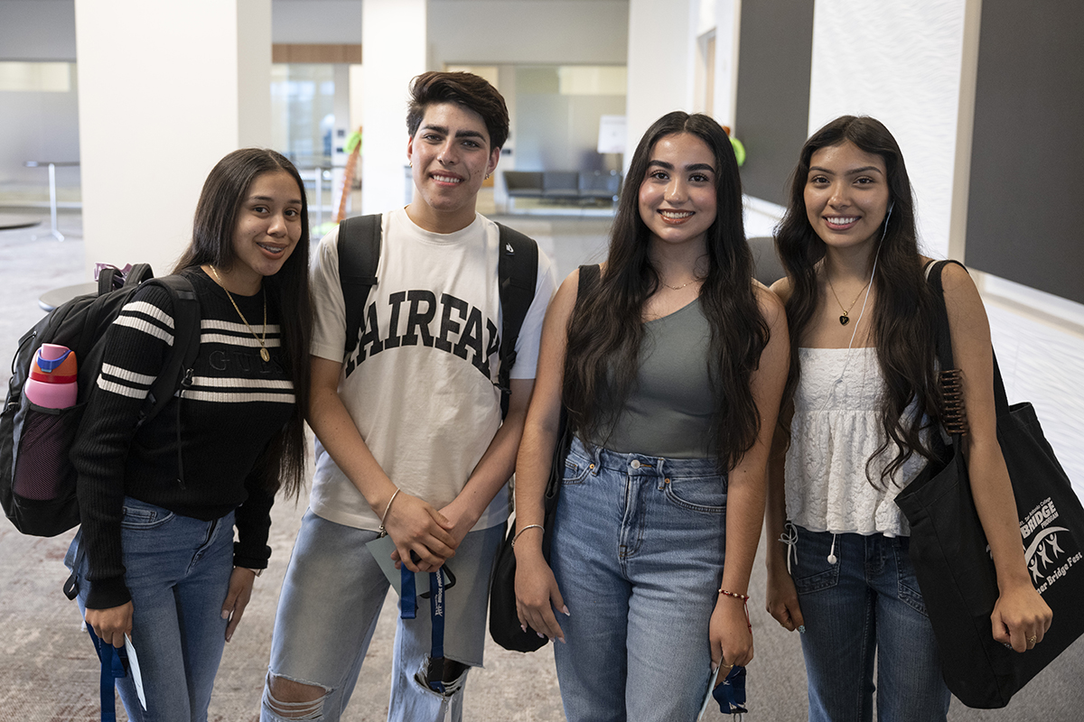 Bridge students take a break from studying to pose for a photo opp.