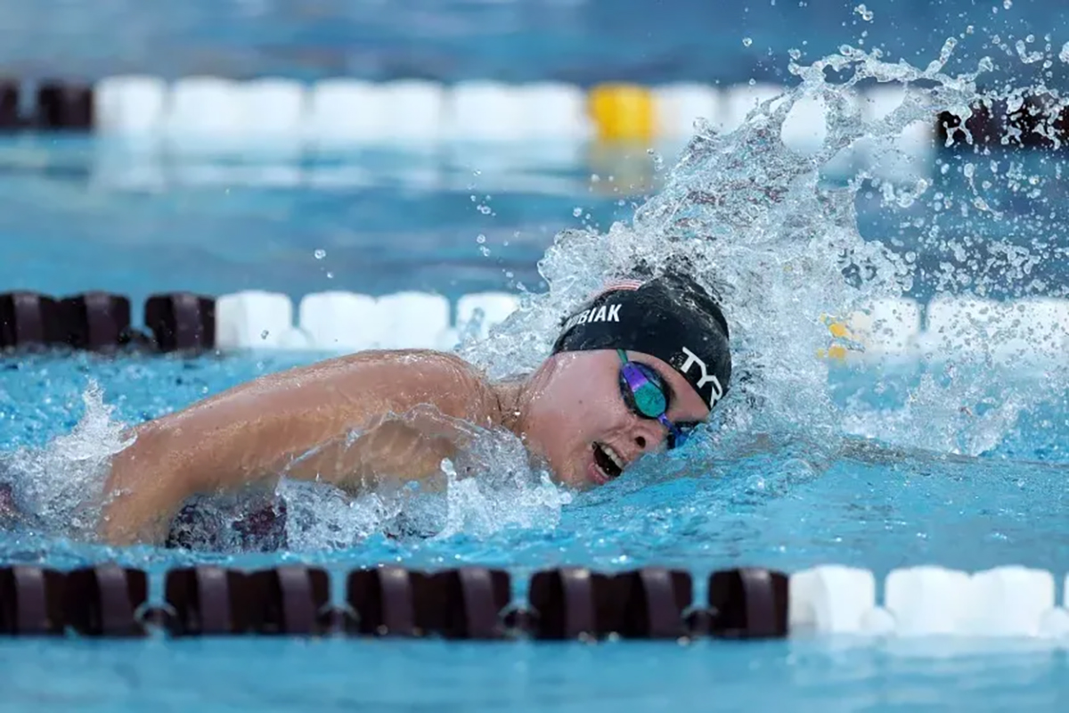 Team USA swimmer Katie Kubiak competes in an event.