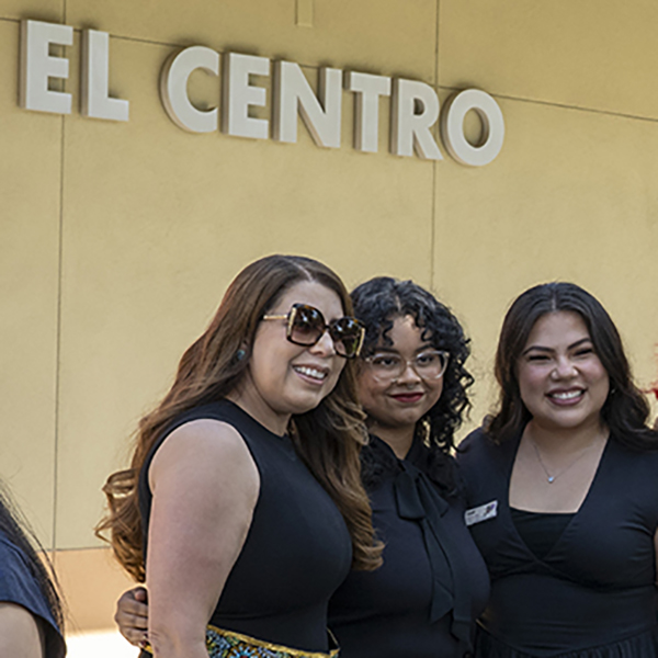 Mt. SAC President/CEO Dr. Martha Garcia and staff pose for a photo in front of the new El Centro building.