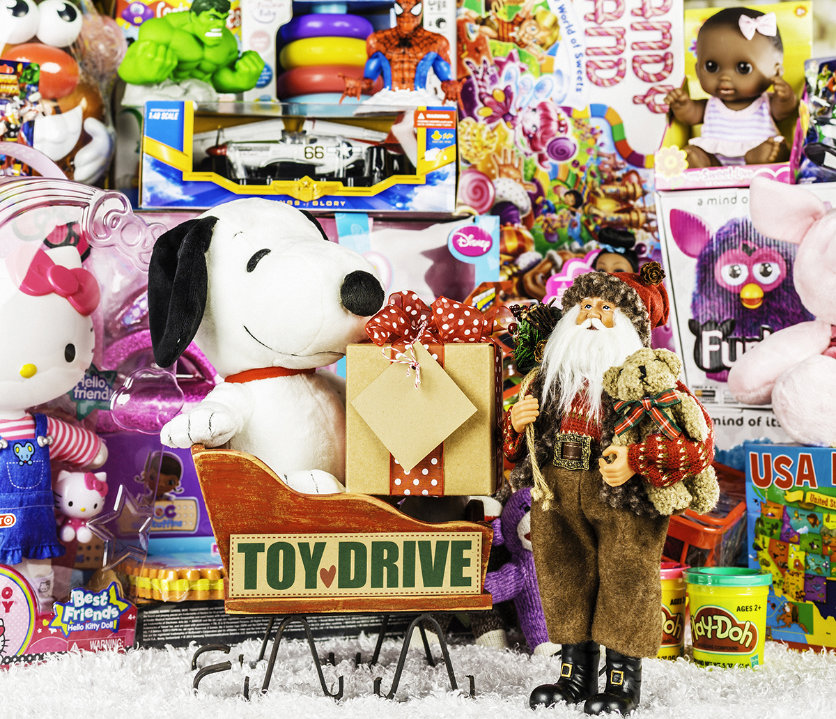 A photo of a large amount of toys collected for a toy drive.