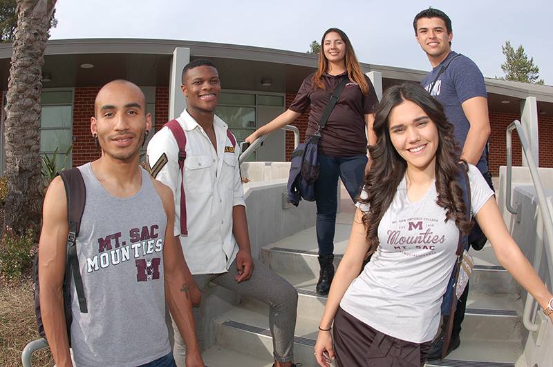 Five students on the stairs