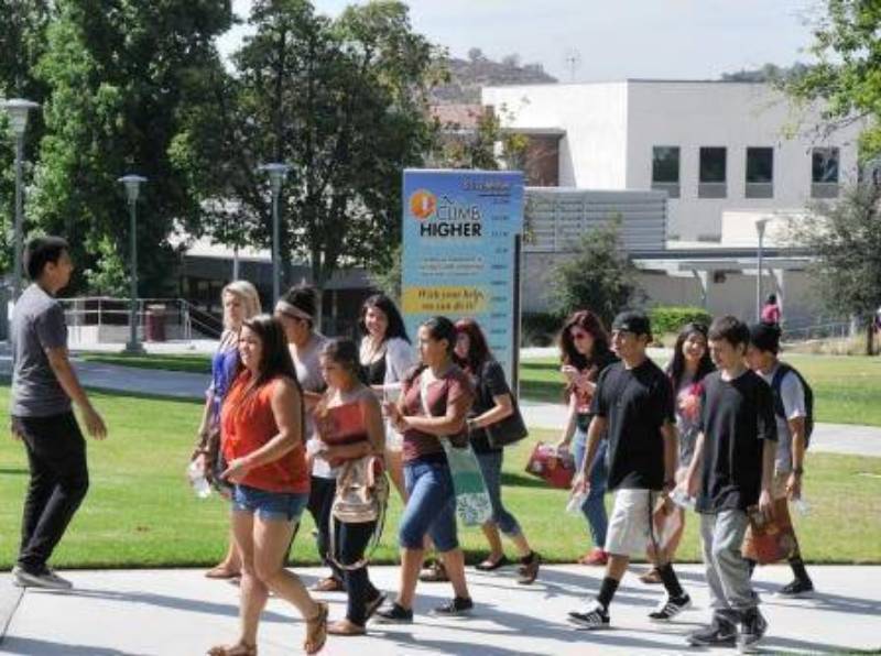 students on campus tour